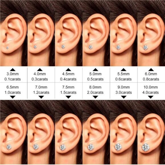 Moissanite Stud Earrings ScrewBack 3-10mm 0.2ct-8.0ct 18K White Yellow Rose Gold - Picture 3 of 7